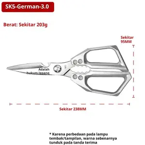 Gunting Dapur Multifungsi Stainless Steel SK5-German-3.0 Kekerasan Tinggi 6 Fungsi dalam 1 Potong Tulang Ayam Ikan Sayuran Kenari Botol 238mm