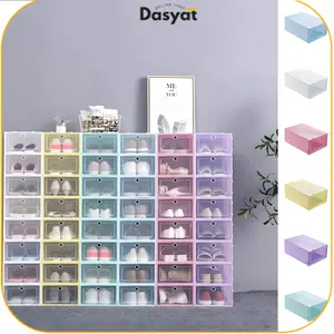 DOS - Kotak Sepatu Transparan Warna Susun Model Laci Rak Plastik Multifungsi Penyimpanan Box Sandal