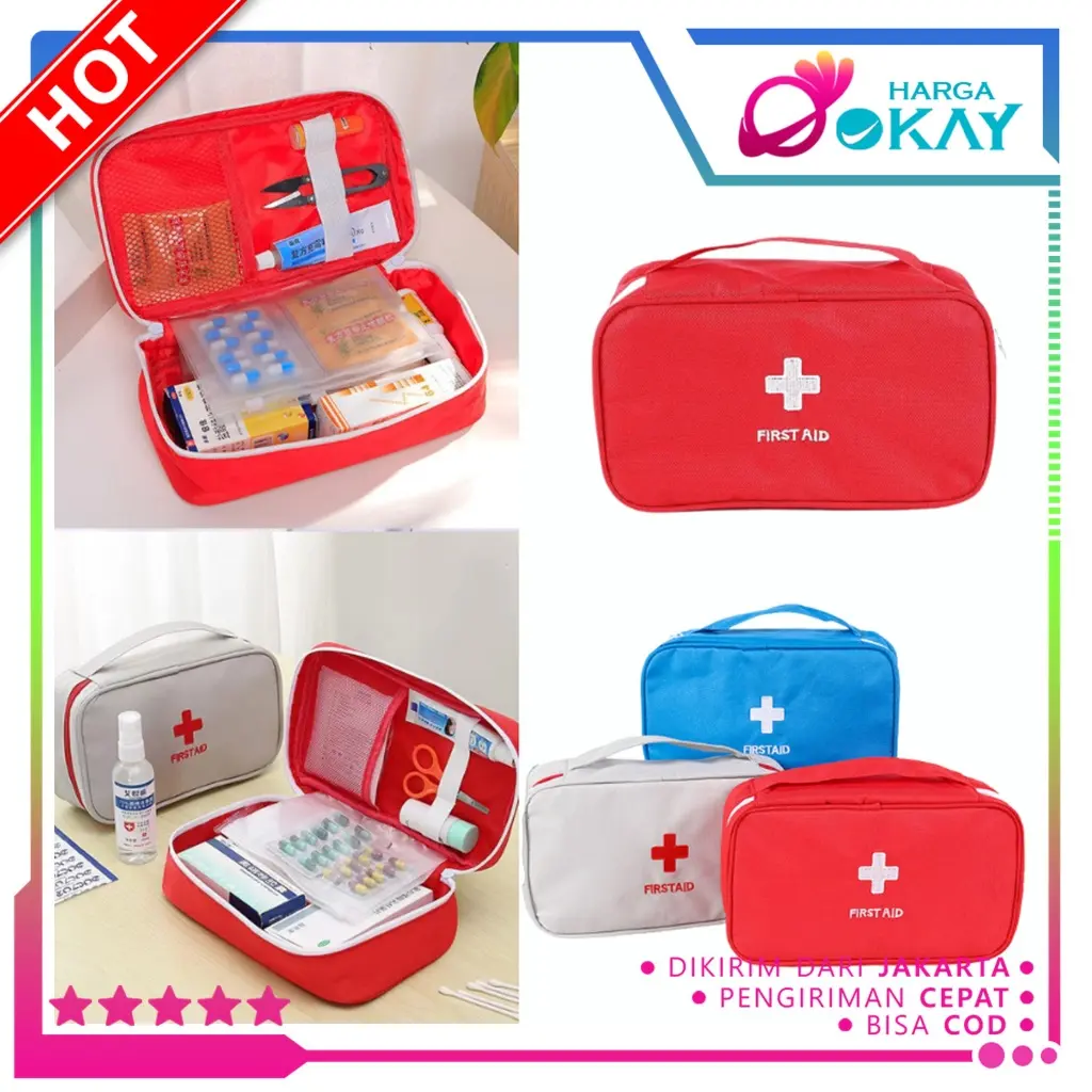 HO Pouch P3K Tas P3K Mini Jinjing Bentuk Persegi Tempat Kotak Obat Bag Organizer Medicine Bag First Aid Travel Medicine Pouch Tas Obat Mini Ala Korea Murah