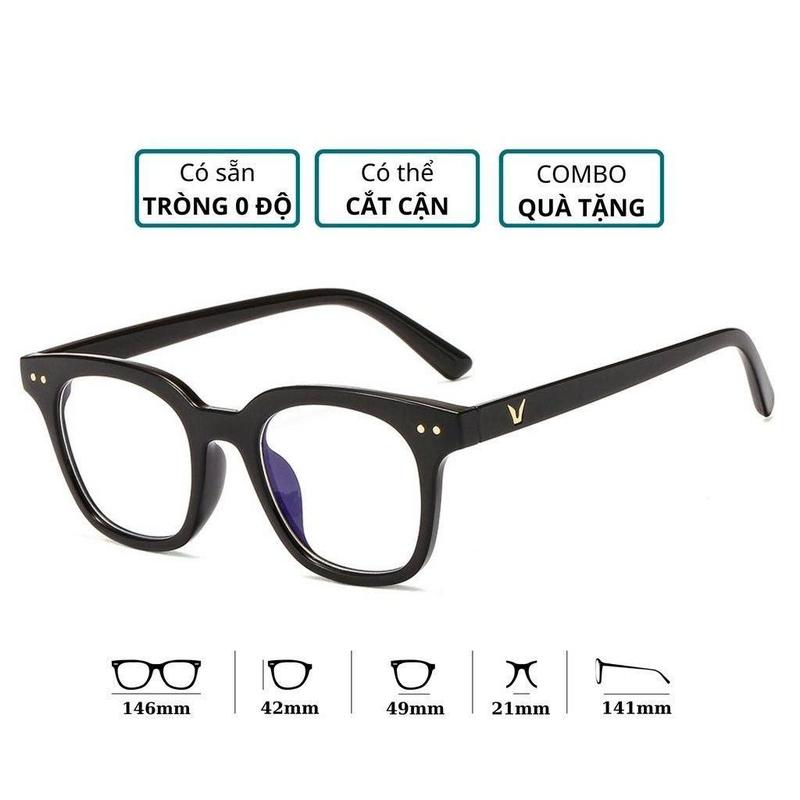 Mắt kính chữ V hai chấm cao cấp phong cách hàn quốc, Kính mát nam nữ không độ giả chống tia UV ZONE K001 kính sunglasses kính gm gọng kính cận