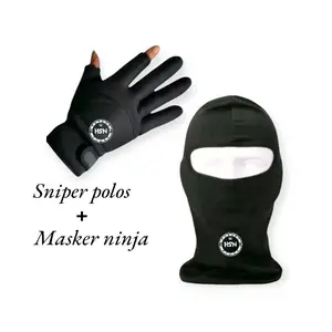 Paket Motoran Sarung Tangan Dan Masker Topeng Balaclava Hitam Polos Pria Dewasa Motorcycle