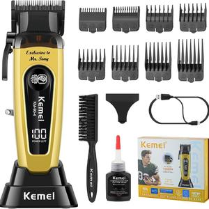 Cortapelos profesional para hombres Kemei Km-90-4 con pantalla LED, recortadora inalámbrica con cuchilla DLC y base de carga, 2000 mAh, uso para barberos #TOP PICKS