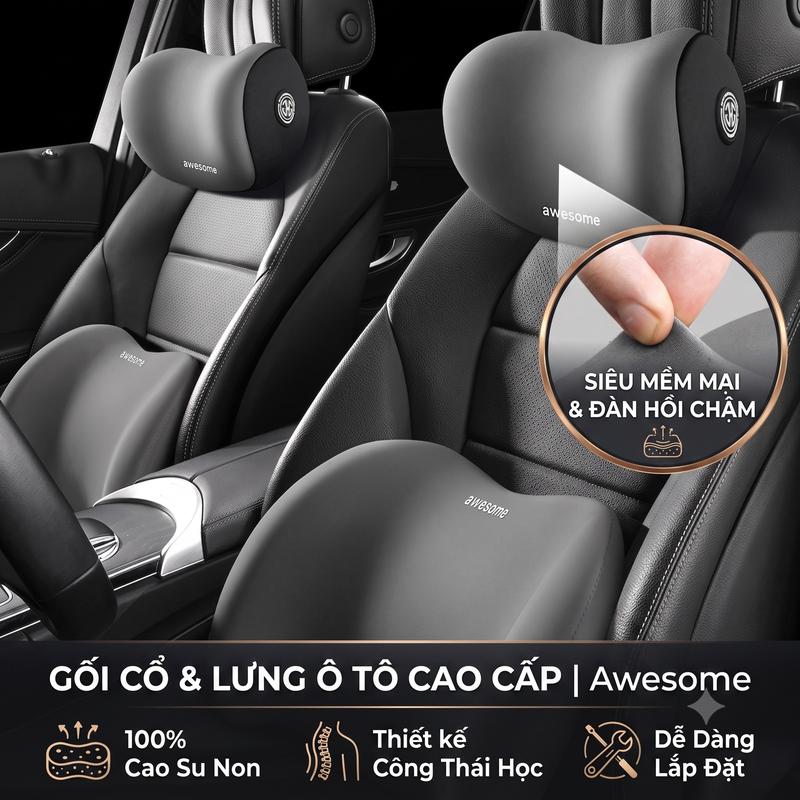GỐI TỰA Ô TÔ LÕI CAO SU NON VỎ VẢI CO GIÃN, THIẾT KẾ MỚI ÔM LƯNG, gối tựa đầu