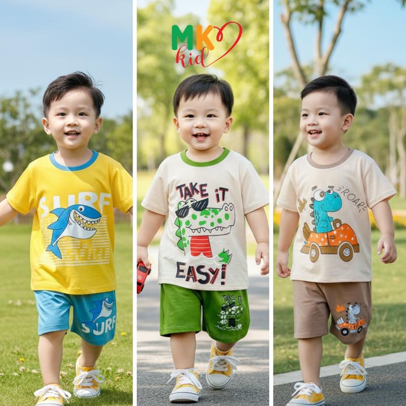 [MKKIDSHOP] Bộ Áo Ngắn Quần Ngắn in hình dễ thương cho bé 9-30KG Vải Thun Lạnh Dành Cho Bé Cao Dưới 1M25 Đồ Bộ Bé Trai Bé Gái Mặc Ngủ , Đồ Mặc Nhà Đi Học Mềm Mát Cho Bé