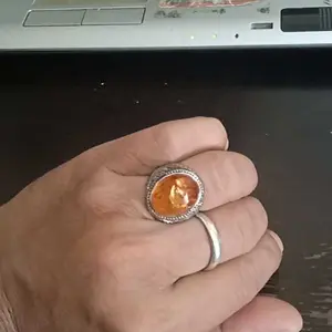 Cincin Batu Amber Oranye Oranye Faux Vintage Pria yang Dipersonalisasi Desain Pola Tali Cincin Punk Perak Hitam Punk Pria Faux Topaz Aksesori Busana Pesta Pernikahan Original Ring
