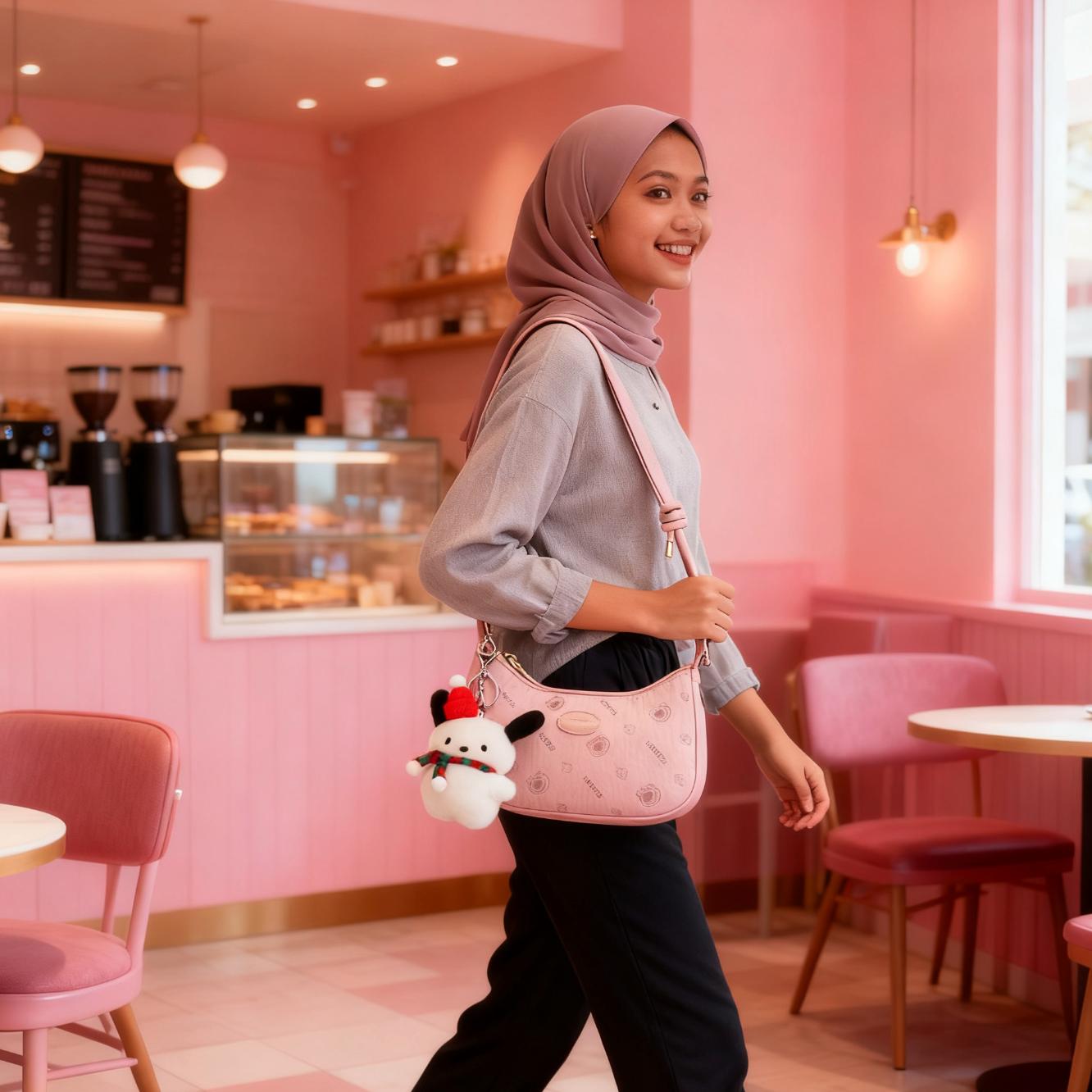 Disney Lotso Sabit - Tas Selempang Baguette Plush Musim Dingin Manis Pink/tas ketiak tas pundak cewek