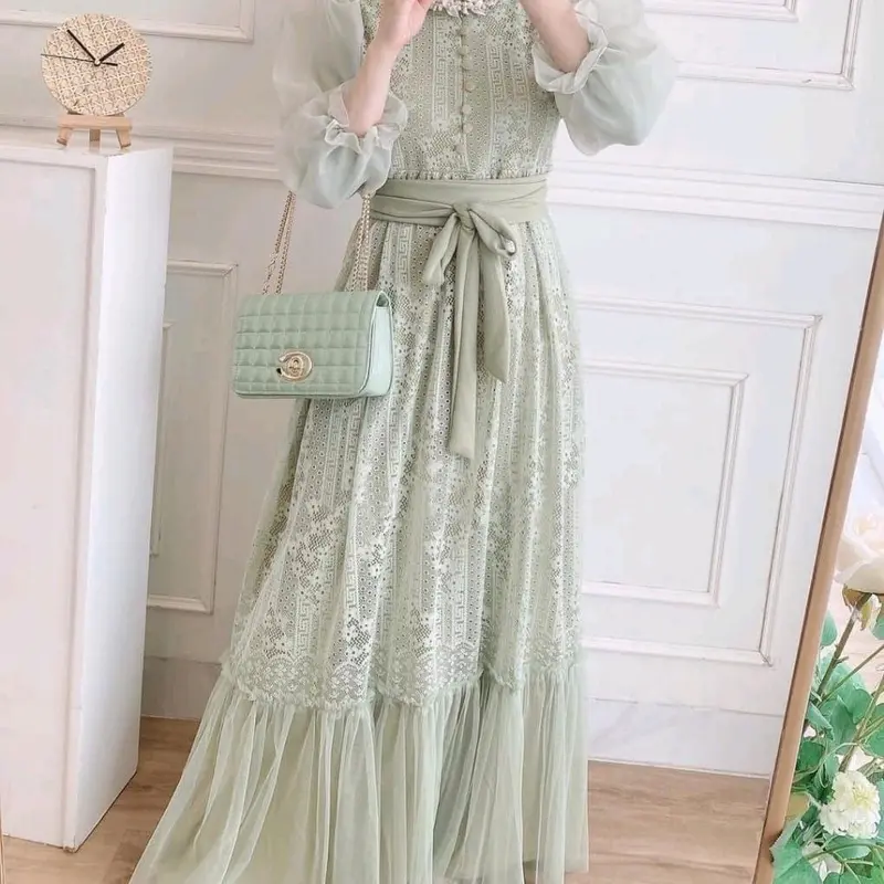TP89 Dres Gamis inana 89z4 maxi cantik full brukat lapis furing Muslim Organza Nyaman Wanita Tile 5