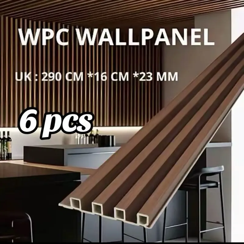 WPC atau wall panel 2,90 meter*16 cm Dekorasi dinding anti rayap dan anti air WPC aesthetic dinding motif kayu 3D wall panel PVC kayu bukan stiker dinding (6 pcs)