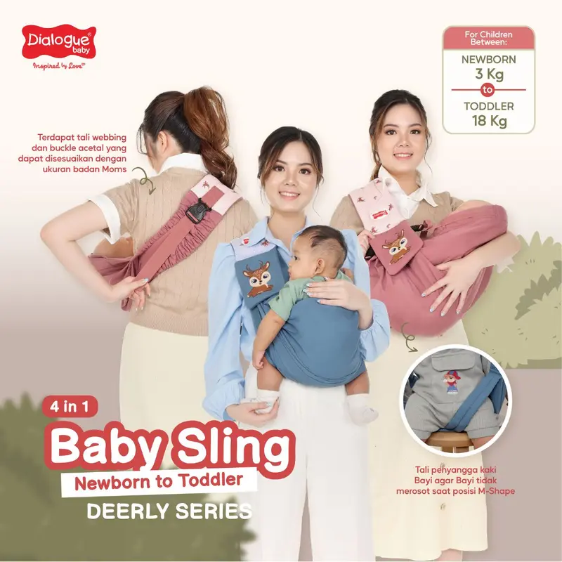 Gendongan Bayi Samping 4 in 1 Dialogue Baby Deerly Series DGG4323 Sling Murah Newborn M Shape 4