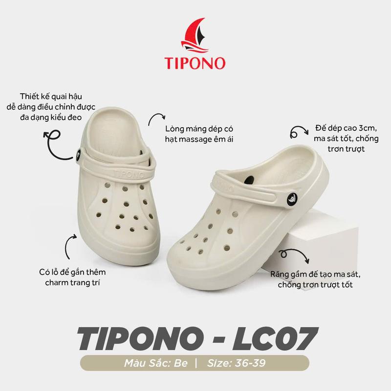 Dép Sục Nữ Đế Cao 3-4CM TIPONO Kiểu Dáng Basic Sục Đế Cao Mềm Chống Trượt LC07 EVA