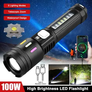 Senter LED Super Terang Jarak Jauh Anti Air Senter LED 90000 Lumens Original USB C Rechargeable Zoom Flashlight with 26650 Baterai