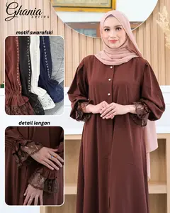 Ghania Series - Dress Gamis Muslimah Simpel Mewah Elegant Model Terbaru - Bahan Barbara Silk Anti UV Premium