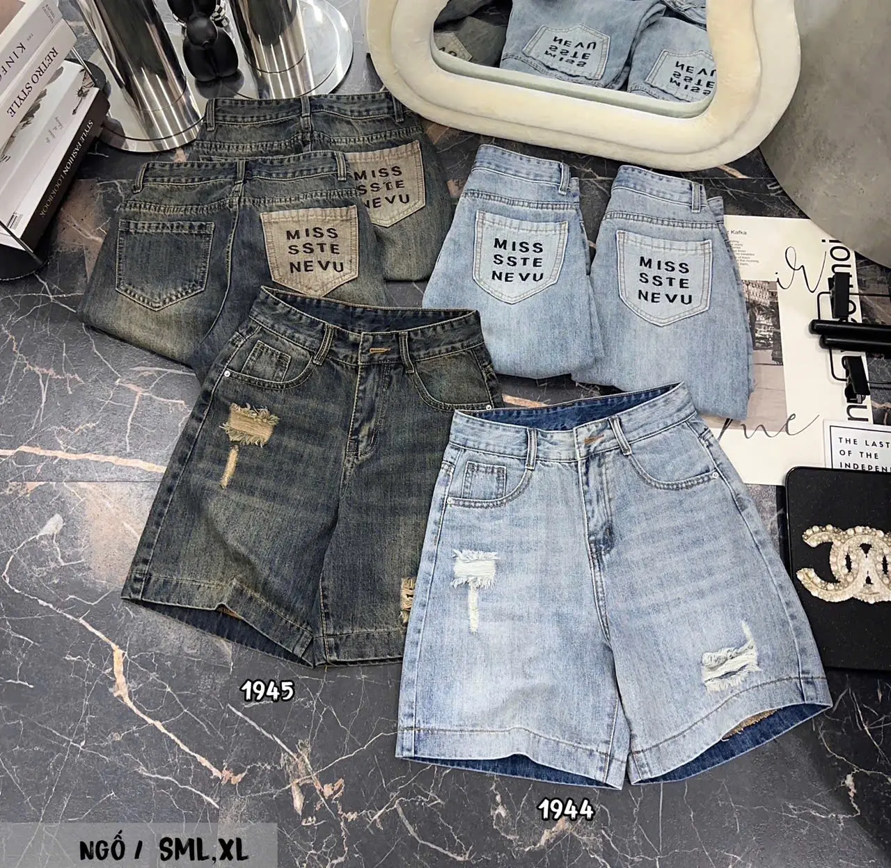 [s,m,l,xl,2xl]Quần jean ngố  nữ bagy thêu túi vải mềm mịn  lưng cao không co giãn