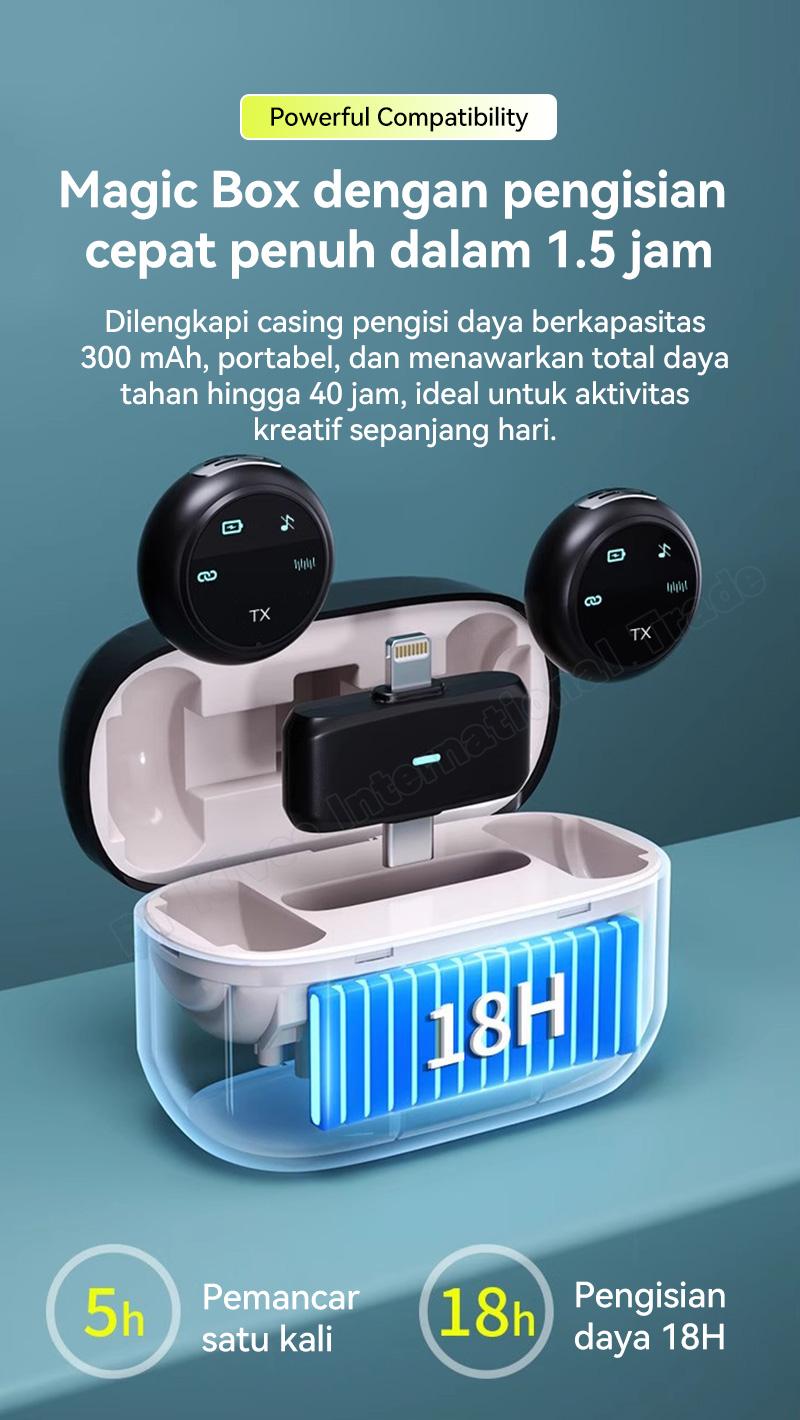 Mikrofon Nirkabel UR37, mikrofon lavalier nirkabel dengan wadah pengisi daya, kompatibel dengan ponsel, tablet, dan komputer.