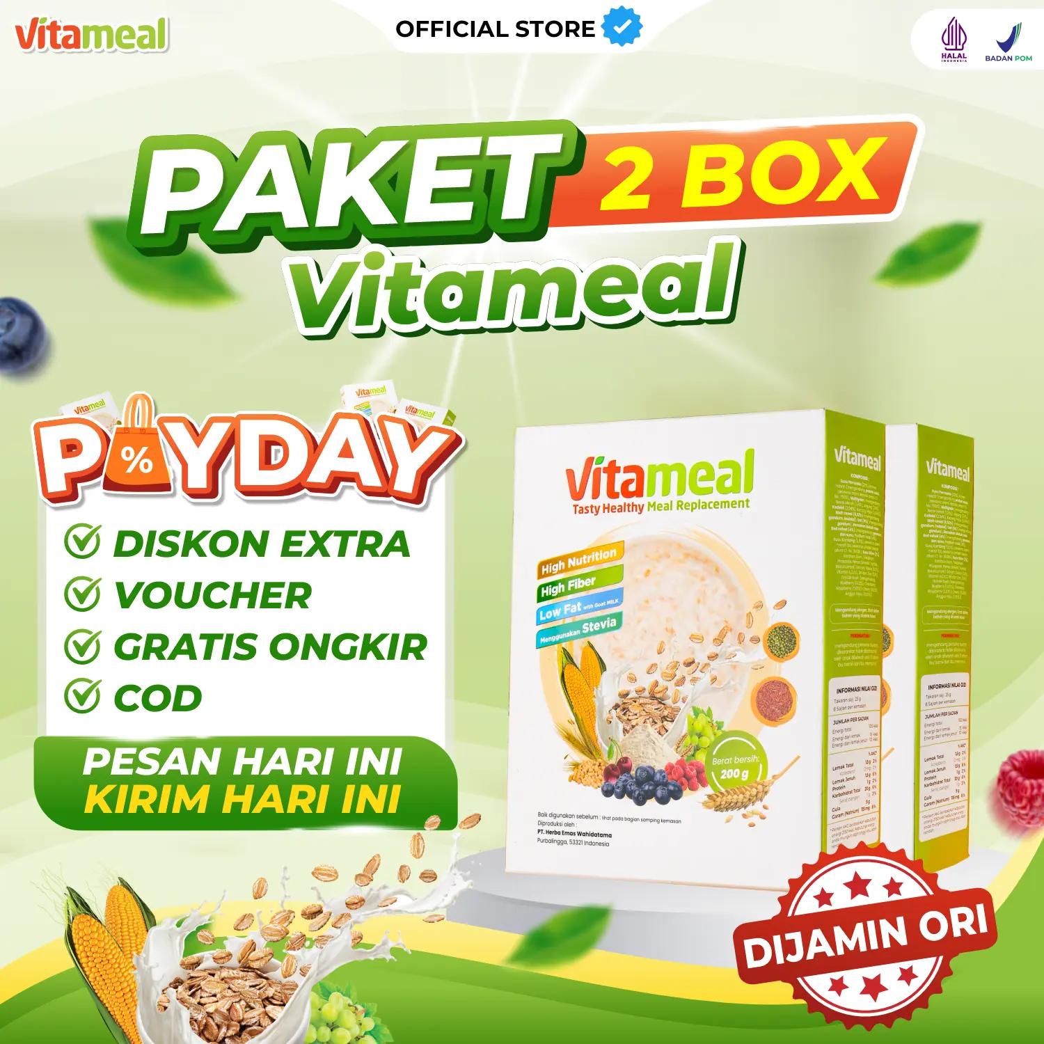 [PAYDAY] 2 BOX VITAMEAL Original Resmi | Nutrisi Makanan Sehat | Cereal Food Granola Oatmeal | Sereal Susu Dairy Milk