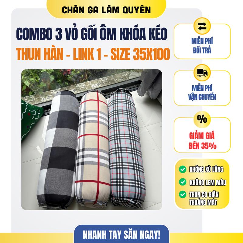 Combo 3 Vỏ Gối Ôm Khóa Kéo Chỉ 100 Xu Chất Liệu Thun Hàn Quốc- Link 1 -  Mềm Mại Thoáng Mát Kích Thước 35x100 Nhiều Màu Sắc Đẹp