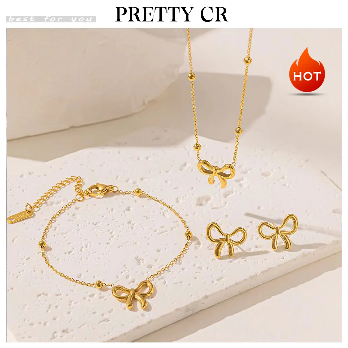 Set Kalung, Gelang dan Anting-Anting, Rekaan Ikatan bentuk rama-rama Puteri Manis, Manik Bulat dan Keluli Titanium, Fesyen dan Elegan, Serba guna dan Mudah, Aksesori Tidak Luntur, Ketibaan Baru Perak