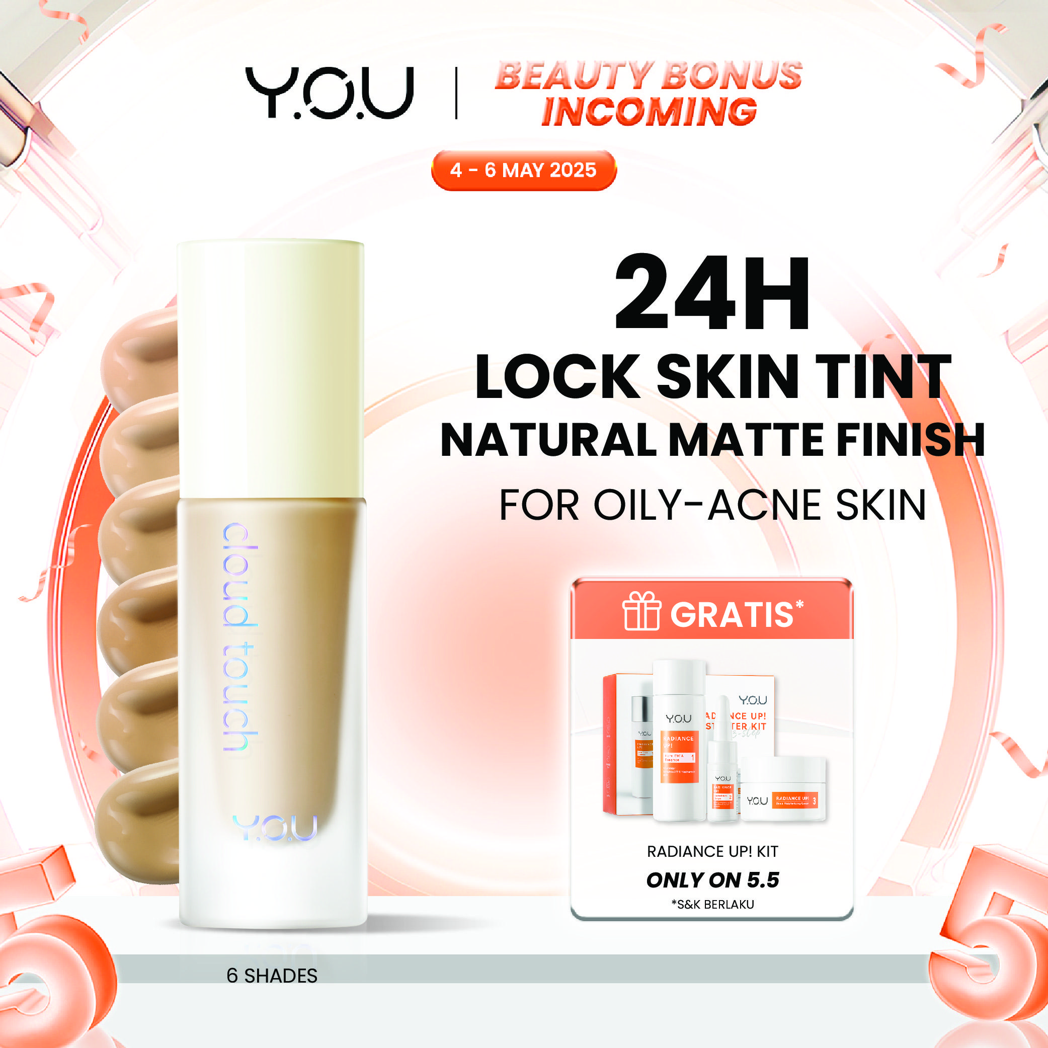 [BUY SKIN TINT FREE KIT] YOU Cloud Touch Blurring Skin Tint Liquid Foundation Natural Matte Finish Tahan Lama 24 Bedak Wajah SPF Kosmetik