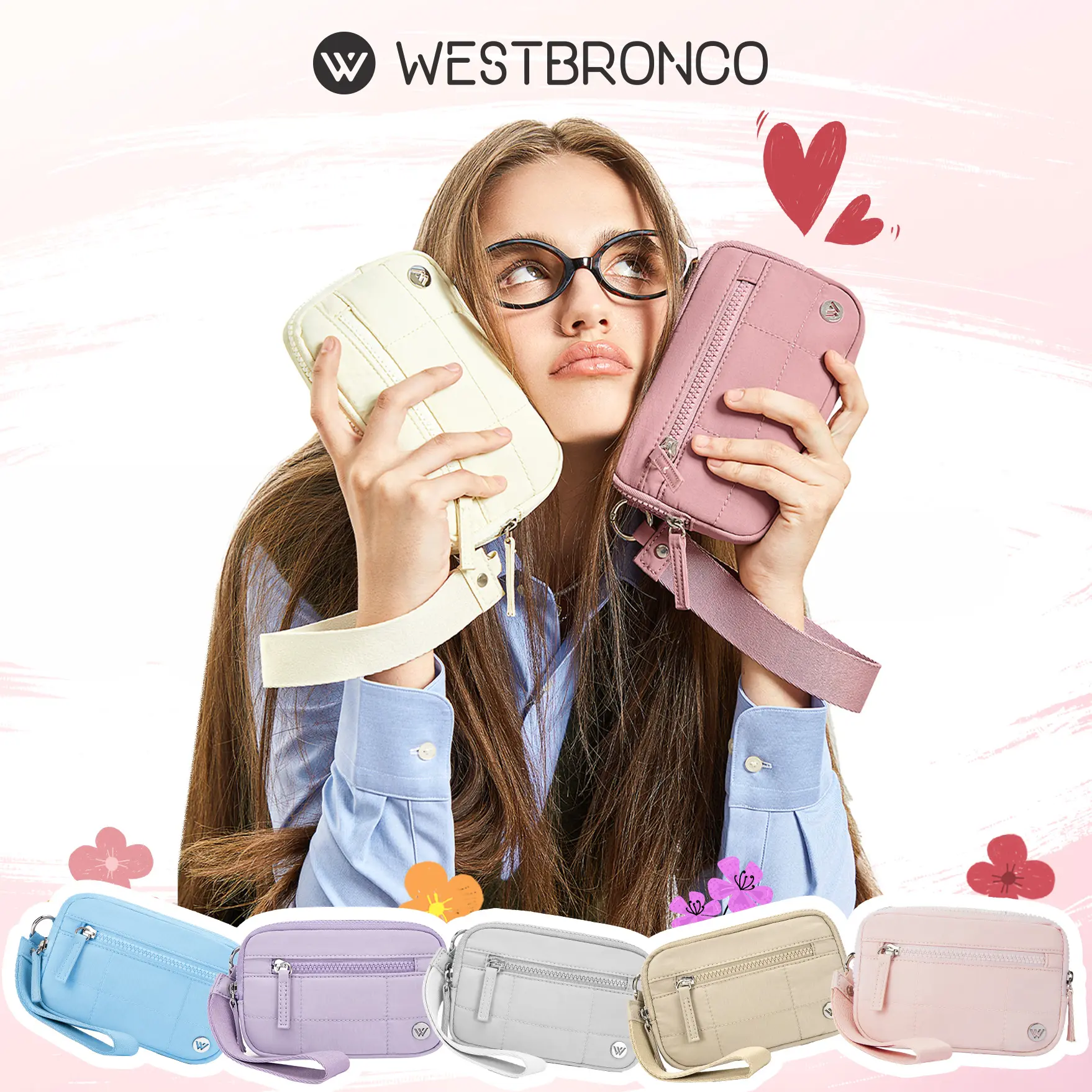 WESTBRONCO [PUFFER CLOUSIE BAG] [High Seller 1.]Dompet untuk dompet berlapis perunggu wanita dengan 3 dompet ritsleting untuk perjalanan penggagas kartu kredit.Girlfriend Gift