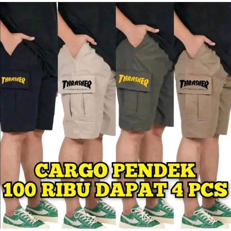 Promo 100 Ribu Dapat 4 Celana Pendek Cargo Casual Pria Shorts Bordir Kantong Tebal Nyaman 0