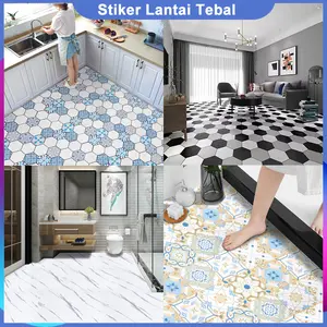 Stiker Lantai Tebal Kramik Kamar Mandi Anti Air Dapur Tahan Kotor Toilet Anti Selip Balkon Anti Licin Stickers Ada Lem PVC Perekat Diri Menebal Stiker Wallpaper Dinding Murah Sticker Lantai Roll Tanah Renovasi 61X100cm