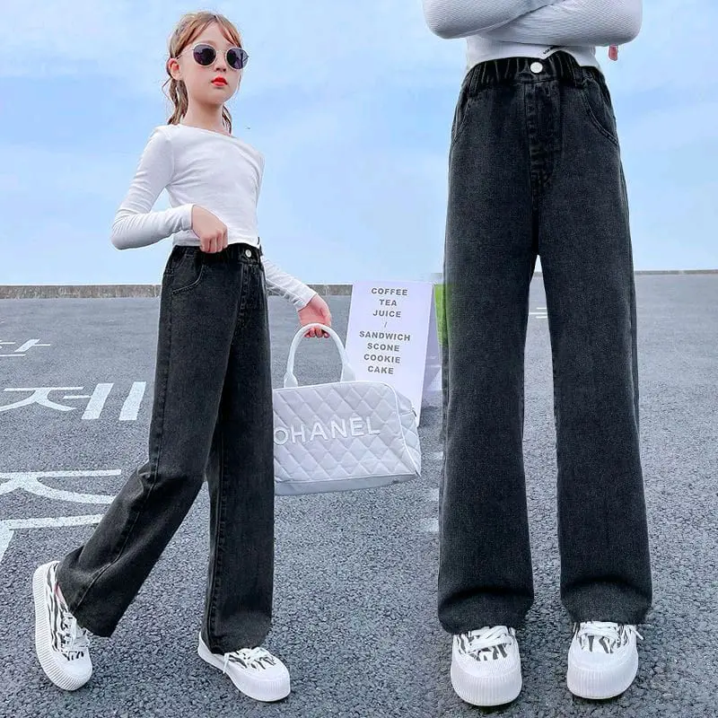 Celana Jeans Kids Denim Palazzo Fashion Kulot Anak Perempuan Remaja Cargo Usia 7-13 Tahun 7
