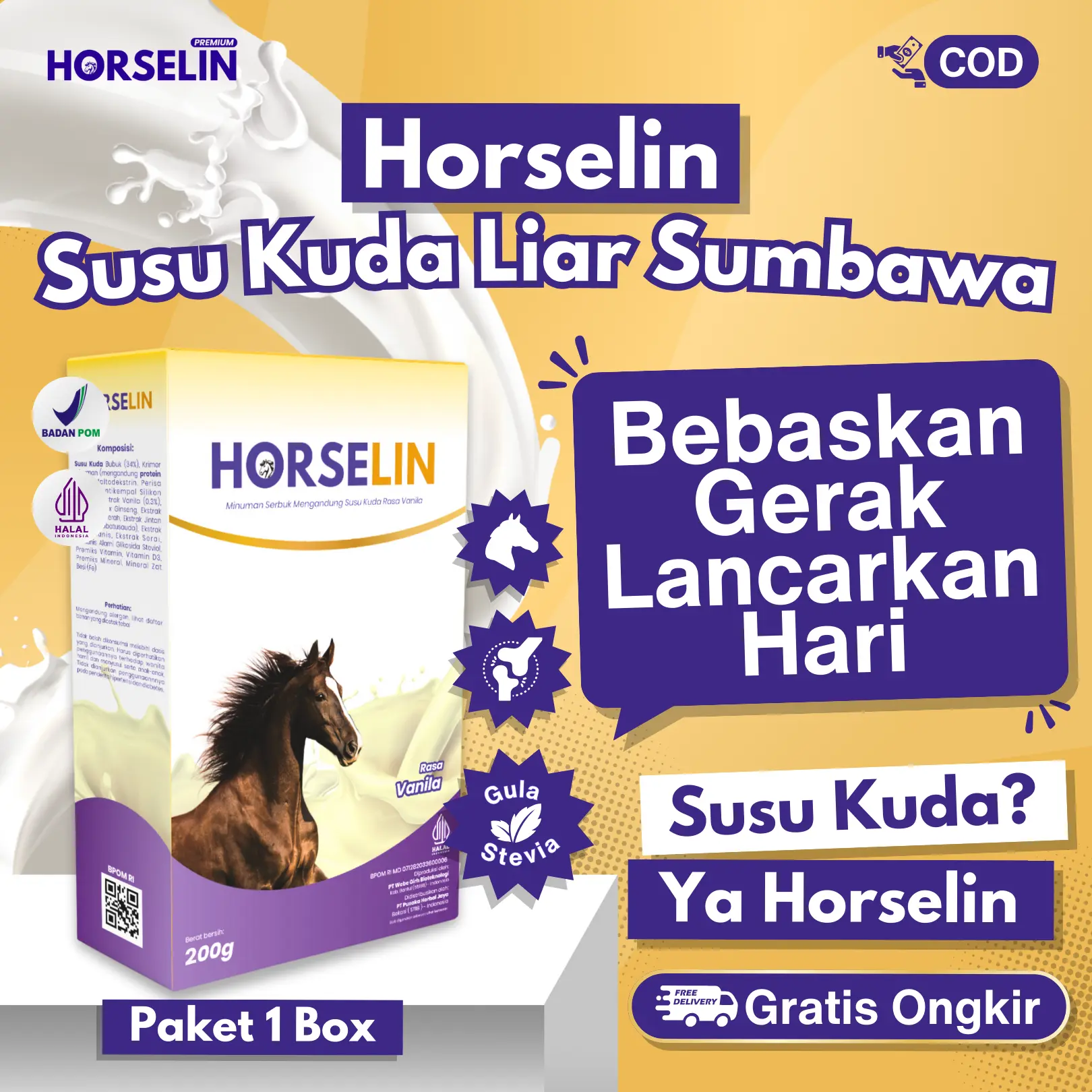 Susu Kuda HORSELIN Untuk Tulang Otot dan Sendi Dairy Milk Rasa Vanilla