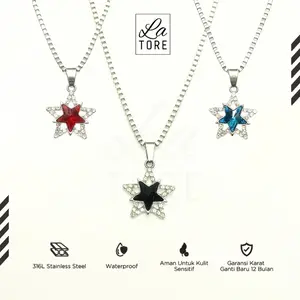 LA TORE - Kalung Titanium Liontin Permata Bintang Pria Wanita Unisex Stainless Steel Anti Karat Rantai Elegan