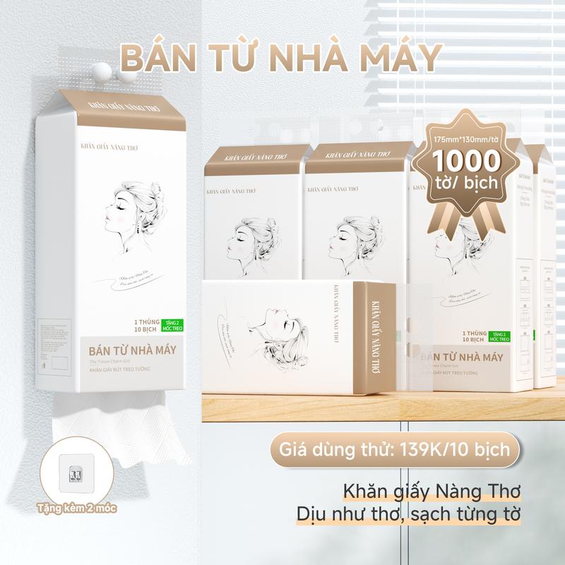 DEAL 139K Thùng 10 Bịch Khăn Giấy 4 Lớp Mềm Mịn Thành Phần Bột Gỗ Tự Nhiên Thân Thiện Khăn Giấy Vệ Sinh 1000 tờ 4 lớp Tặng 2 móc treo tiện ích Giấy Vệ Sinh giấy rút đa năng treo tường An Toàn Cho Da Siêu Mềm Mại Dịu Dàng Cho Làn Da Bé Giấy giấy cao cấp