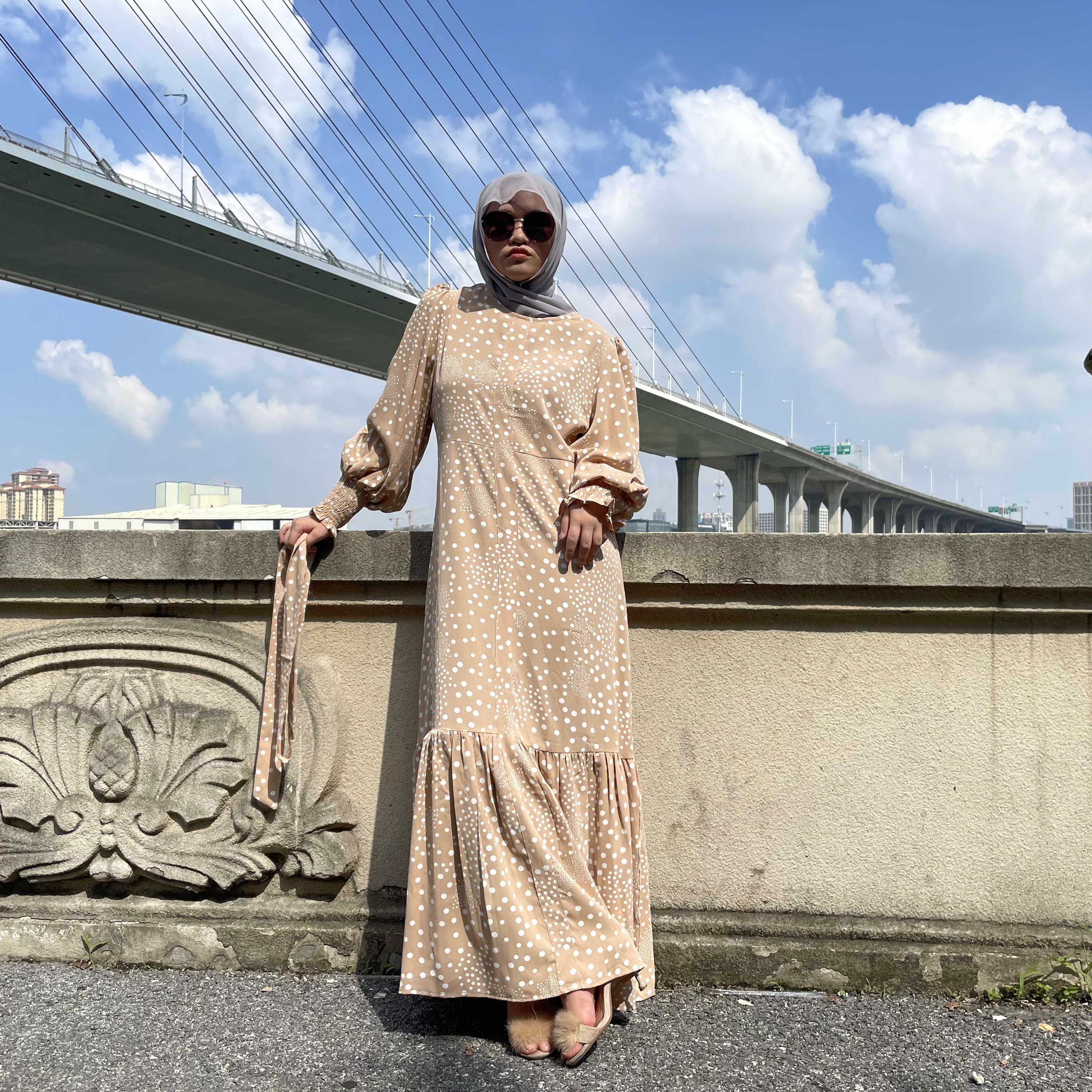 6541#Latest Fashion Floral Print Polka Clothing Long Casual Muslim - CHAOMENG MUSLIM SHOP