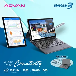 [RAM LEBIH BESAR] (FREE KEYBOARD + STYLUS PEN) ADVAN Tablet Sketsa 3 8GB/128GB 10.1” Inci HD IPS Dual SIM Card 4G LTE WiFi Bluetooth Tiger T606 Android