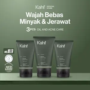 Triple Pack Kahf Face Wash Oil and Acne Care 100 ml - 3 pcs Sabun Cuci Muka Pria Bantu Lawan Jerawat dan Kontrol Minyak - 3in1 Daily Use, Salicylic Acid, Hilangkan Prone, Bekas Beruntusan, Hydrating, Calm, Menenangkan, Hydration, Control Minyak Oil