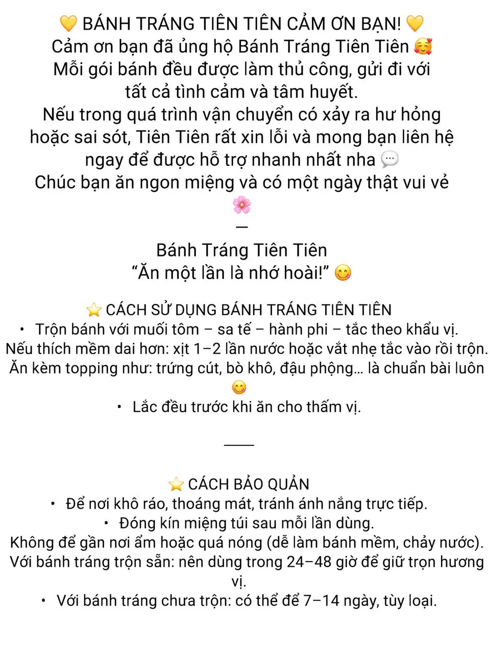 giấy cảm ơn - HDSD bánh tráng