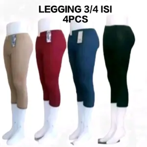 paket isi 4 pcs legging 3/4 spandek jersey-legging pendek bawah lutut-legging licin bahan spandex jersey-celana wanita dewasa hitam standar