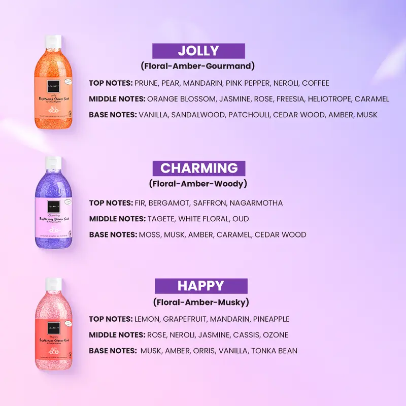 Scarlett Whitening Shower Scrub ( Happy, Charming, Jolly, Freshy, Cucumber, Mango, Pomegrante, Coffee ) Melembabkan dan Menghaluskan Kulit Lulur Mencerahkan Tubuh 3