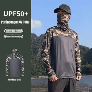 Pakaian Pelindung Matahari Pria untuk Memancing Bahan Ice Silk Super Tipis Anti UV Cepat Kering Tahan Angin Bernapas UPF50+ Perlindungan UV Total Elastis dan Nyaman Rangin dan Bernapas