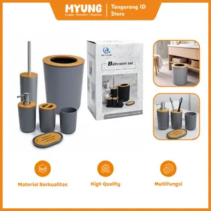 [Myung.Id] Set Aksesoris Kamar Mandi 6 PCS Gaya Bambu Minimalis Bahan PP Ringan Kuat Tahan Lembap Desain Estetik