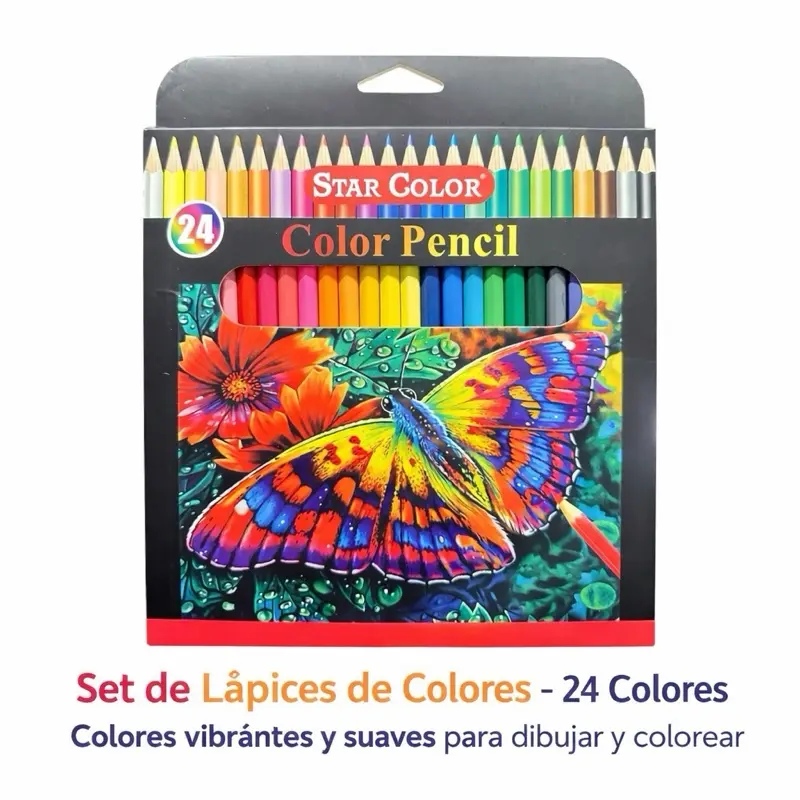 Set de Lápices de Colores Profesionales Star Color – 12 / 24 Colores Vibrantes, Mina Suave y Resistente, Madera de Tilo Premium, Ideal para Dibujo, Colorear, Escuela y Arte