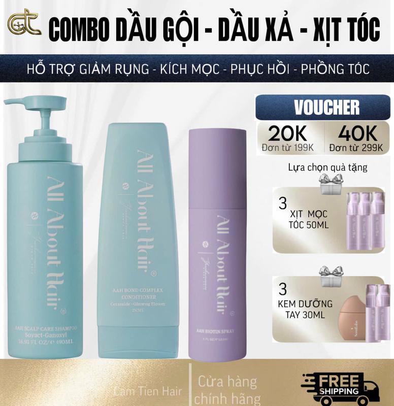 BỘ 3 SẢN PHẨM DẦU GỘI + DẦU XẢ + XỊT TÓC VEGAN NHÀ ALL ABOUT HAIR TẶNG 3 GIFT