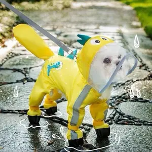 Baju Anjing Pet Raincoat untuk Anjing Jas Hujan Anjing Ringan & Nyaman Melindungi Seluruh Badan Termasuk Kaki dengan Tudung Kepala Transparan Waterproof