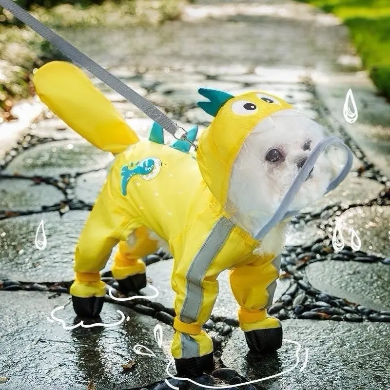 Baju Anjing Pet Raincoat untuk Anjing Jas Hujan Anjing Ringan & Nyaman Melindungi Seluruh Badan Termasuk Kaki dengan Tudung Kepala Transparan Waterproof