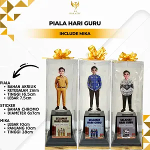 Piala Akrilik Spesial Hari Guru Plus Kotak Mika dan Custom Sticker Hadiah Untuk Guru TK SD SMP SMA
