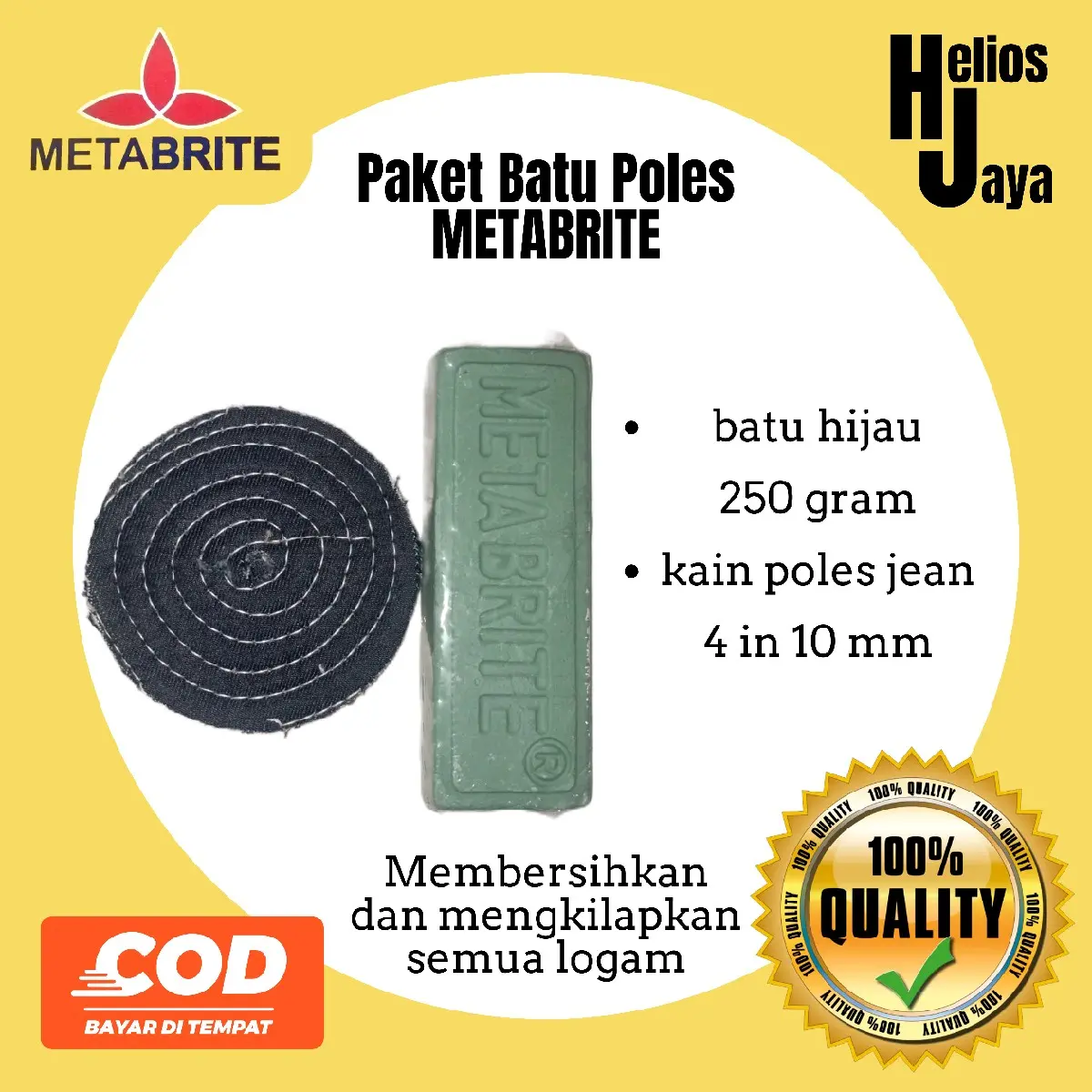 Paket 4JH250 paket metabrite batu hijau langsol 250 gram dan kain poles jean 4 in 10 mm Car