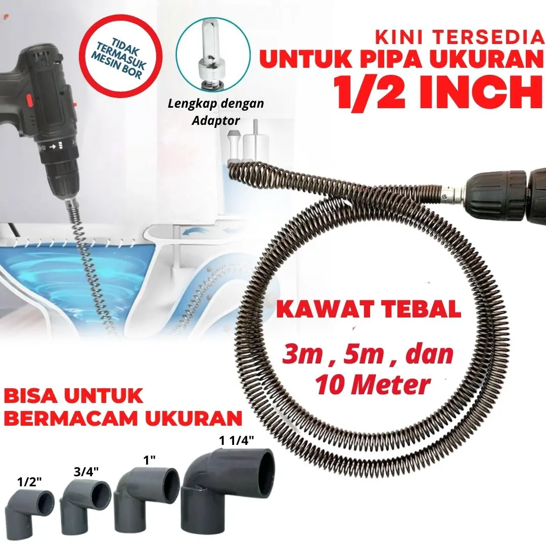 Alat Kawat Dengan Adaptor Bor Anti Sumbat Pipa Pembersih Saluran Air