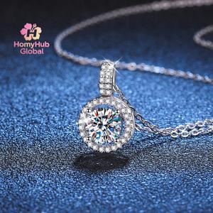 Kalung Berlian Moissanite, Set Mikro, Loket Beg Bulat, Rantai Klavikula, Untuk Wanita, Warna D, Kalung Moissanite