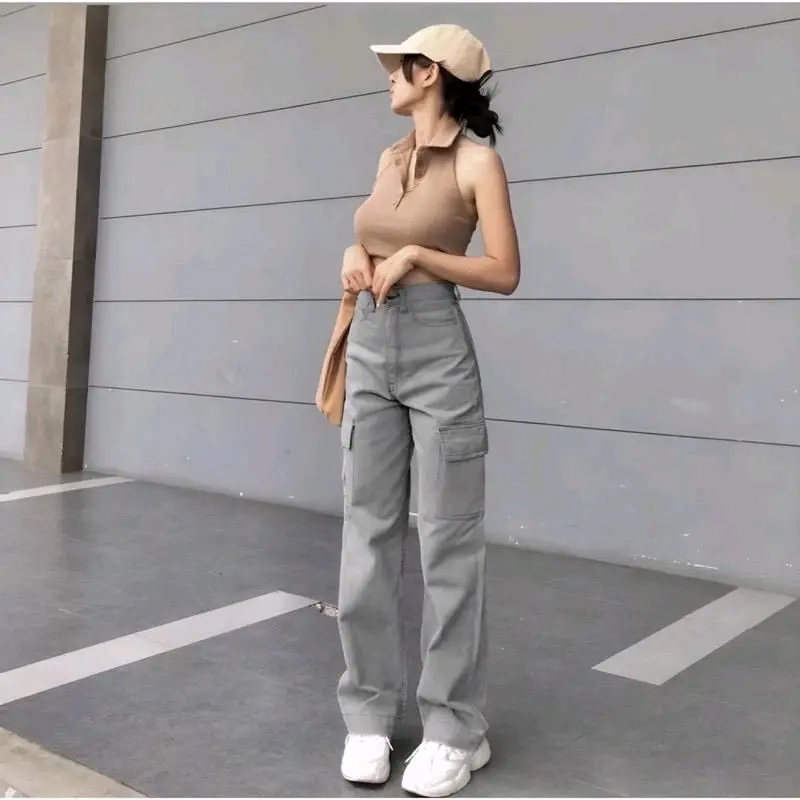 Highwaist Cargo Jeans Wanita Terbaru Panjang Premium - Celana Wanita Cargo Jeans Panjang Korean Style Terbaru