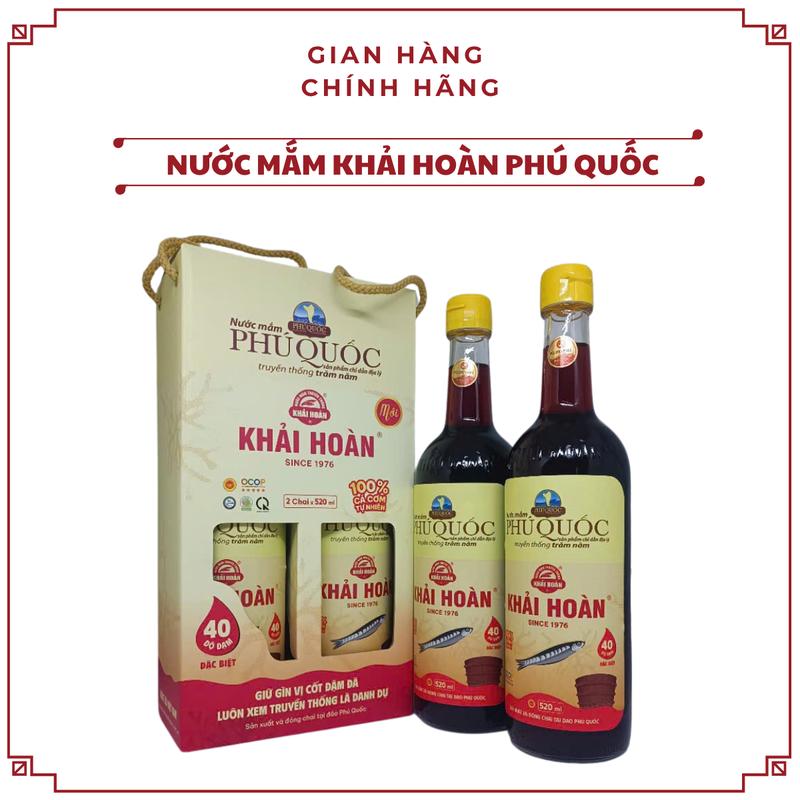 Nước Mắm Khải Hoàn Phú Quốc 520ml 2 Chai, 40° Đạm, Ocop 5* Sao - Chua