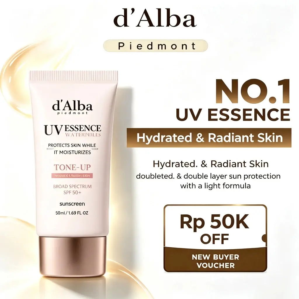D'Alba Waterfull Essence Sun Cream Does Not Leave A White Cast Sunscreen, Sunscreen SPF 50 PA ++++, Sunscreen Wajah, Physical -50ml