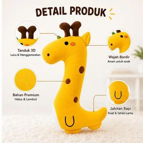 ElsyaHappyStore - Guling Karakter Jerapah Premium Lucu 40cm & 60cm Bantal Guling Boneka Anak Empuk Lembut Kado Bayi Hadiah Spesial untuk Anak-anak - Dolls kucing