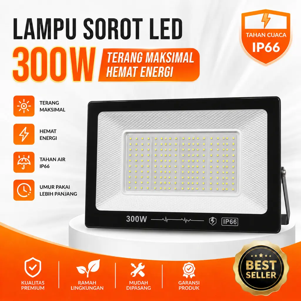 LAMPU SOROT LED SMD 300W CAHAYA PUTIH TERANG WATERPROOF IP66  / LAMPU TEMBAK OUTDOOR 300 WATT  / LAMPU LED FLOODLIGHT